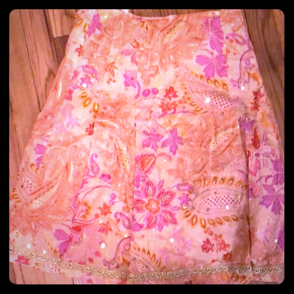 Pink floral midi skirt